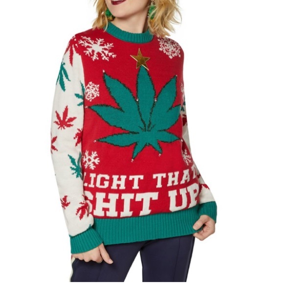 Spencers Light-Up Leaf Light That Shit Up Ugly Christmas Sweater Size M - Picture 4 of 5